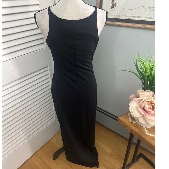 Vintage CITY TRIANGLES Dress Womens 7 Black Maxi Sheath Retro Y2K Vamp Grunge - Picture 6 of 11
